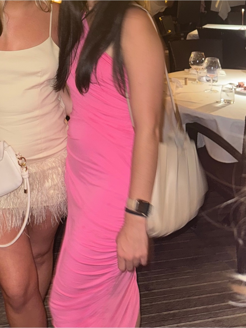 One-Shoulder Pink Ruched Midi Dress - Picture 4 of 4